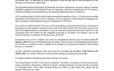 The 76th Annual General Meeting of UNA Sri Lanka